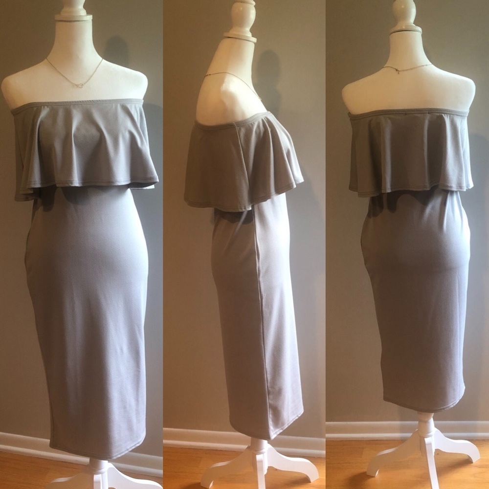 Missguided strapless gray dress special occasion